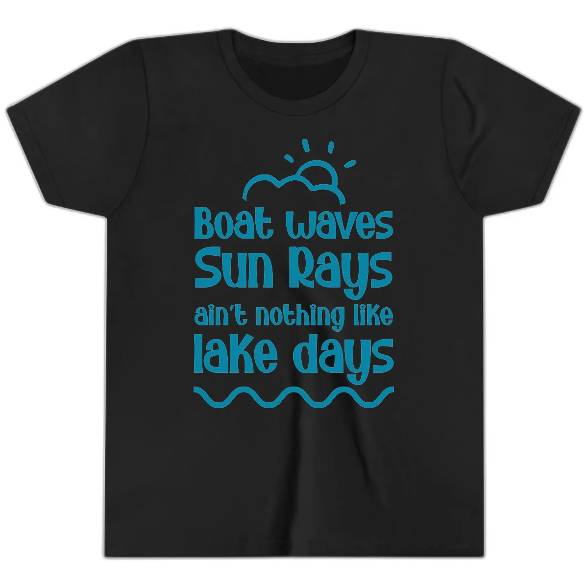 Boat Waves Sun Rays Lake Days Youth T-Shirt in Black
