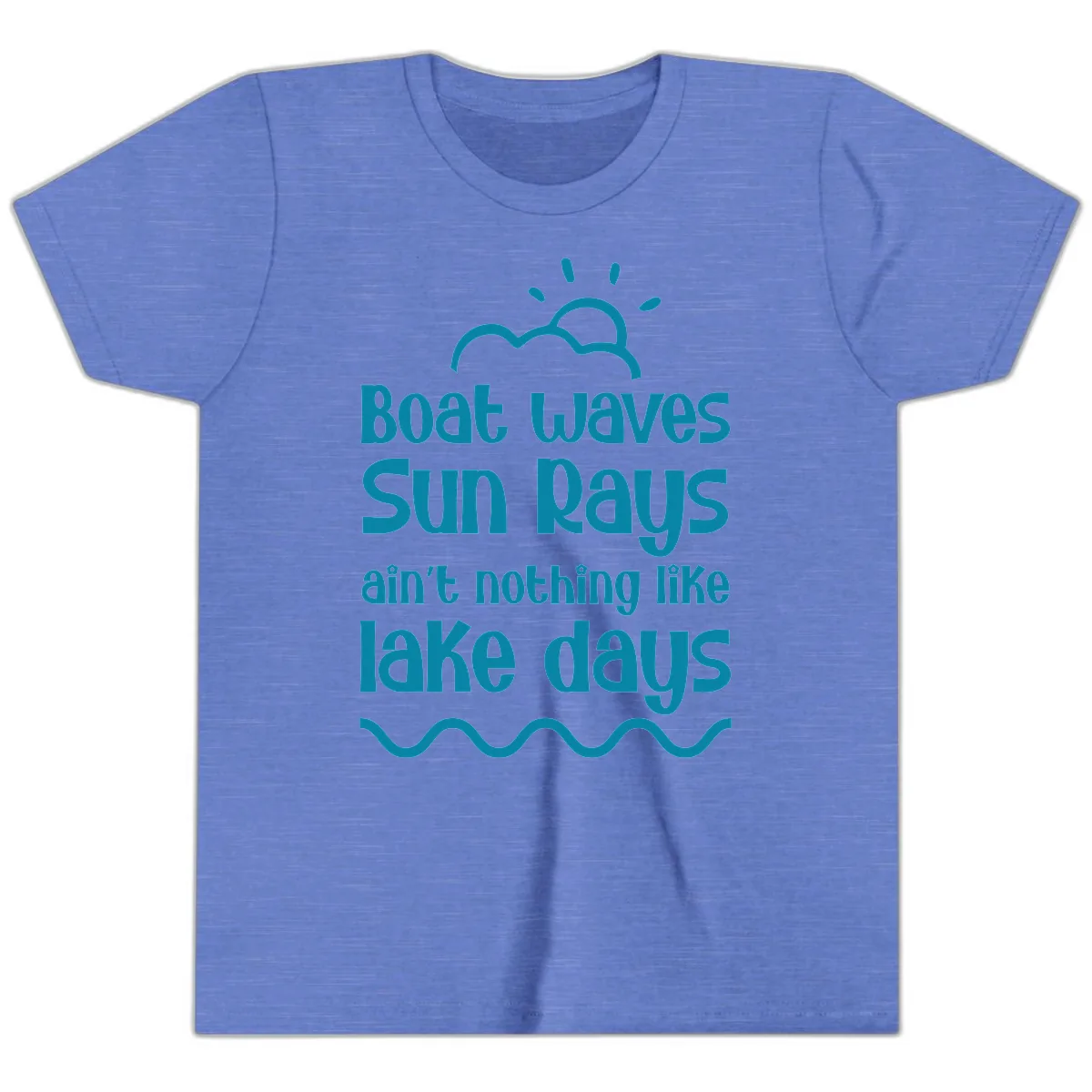 Boat Waves Sun Rays Lake Days Youth T-Shirt in Heather Columbia Blue