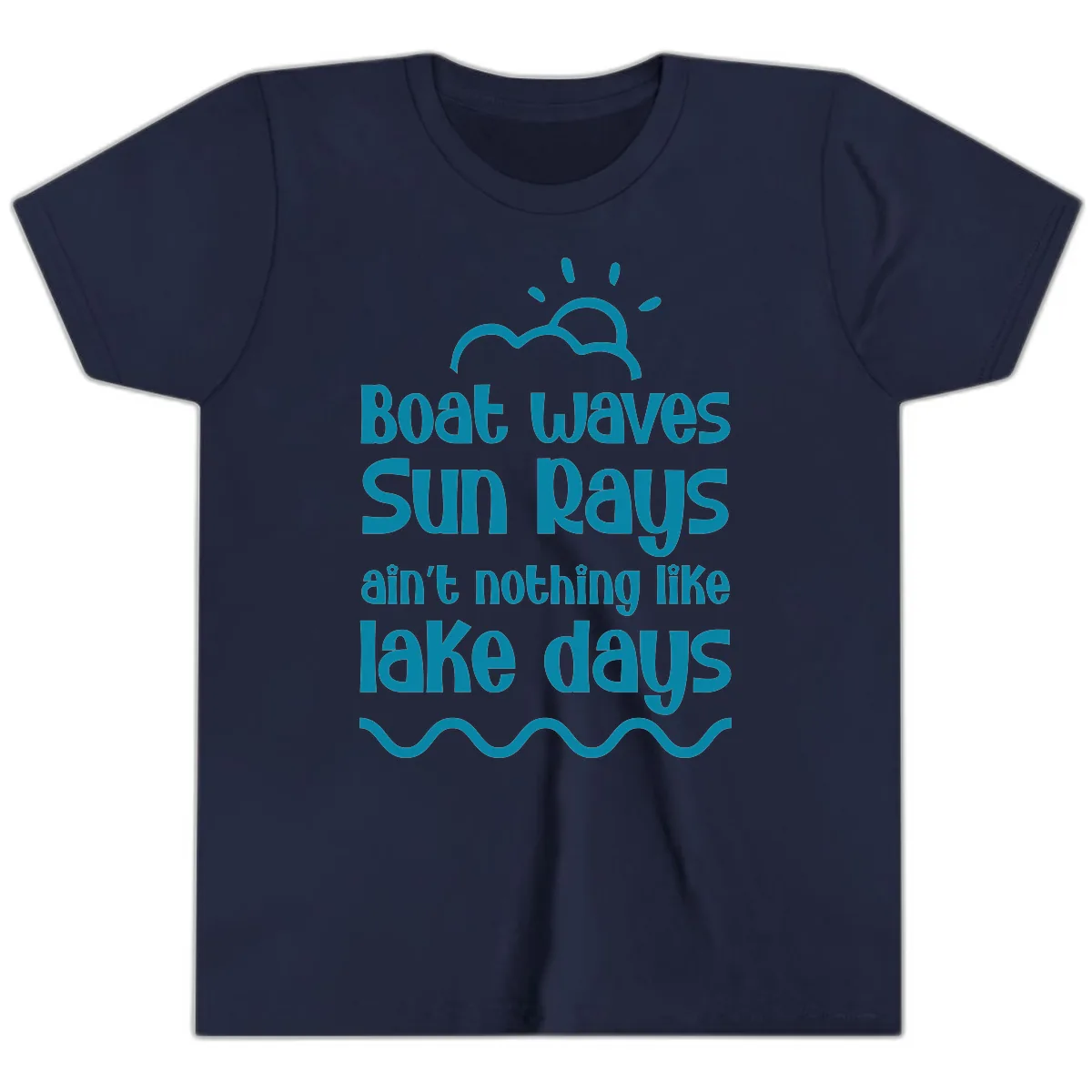 Boat Waves Sun Rays Lake Days Youth T-Shirt in Navy