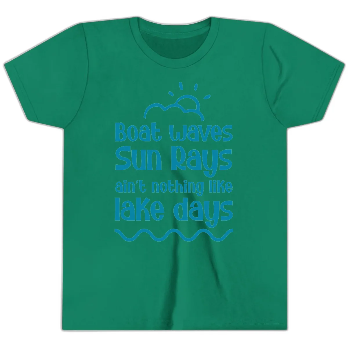 Boat Waves Sun Rays Lake Days Youth T-Shirt in Kelly