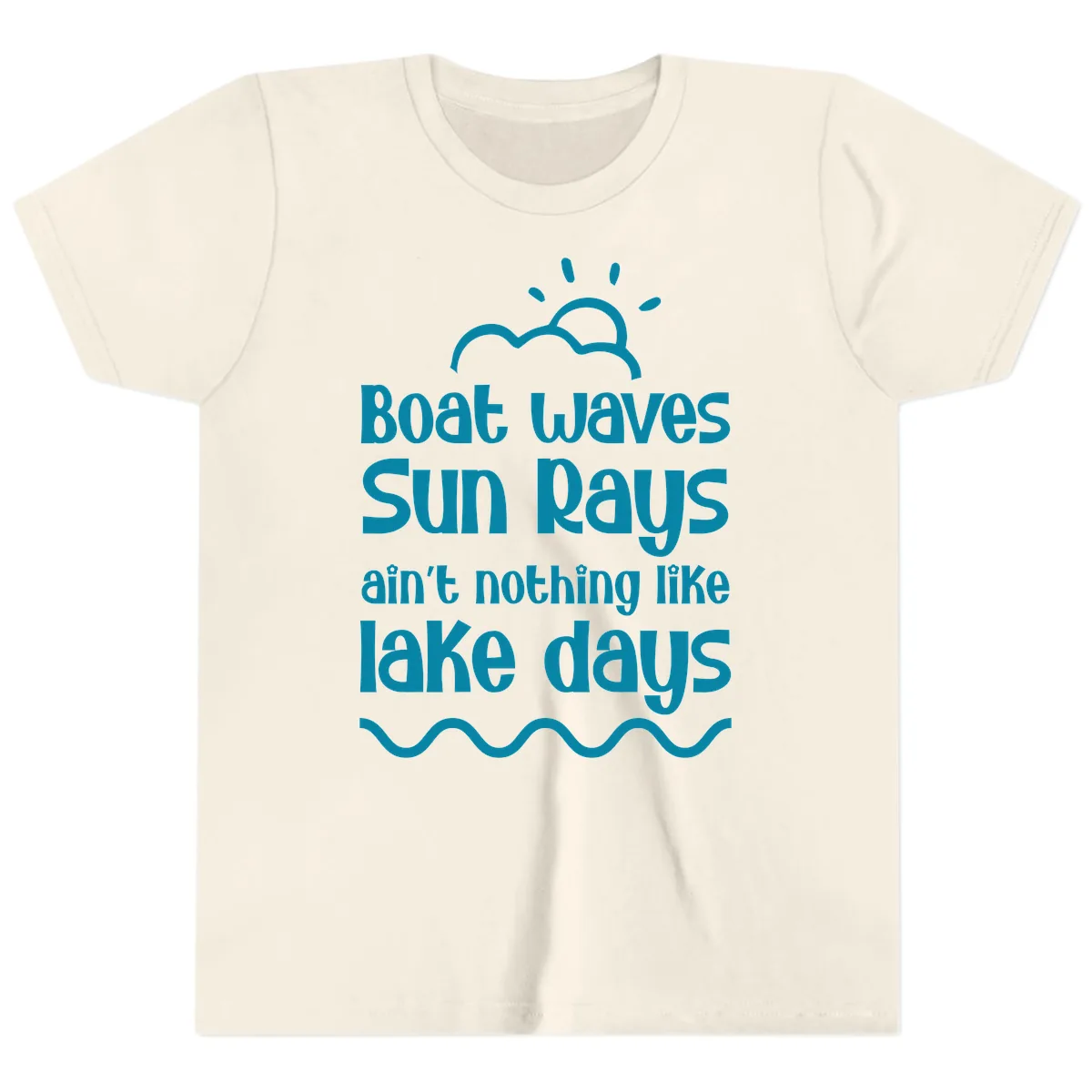 Boat Waves Sun Rays Lake Days Youth T-Shirt in Natural