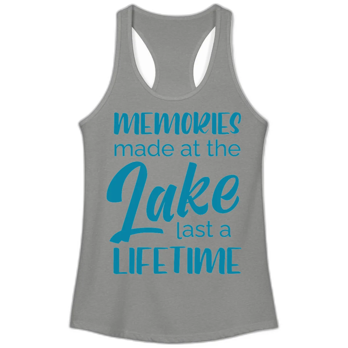Memories Made at the Lake Last a Lifetime Ladies Tank in Heather Grey