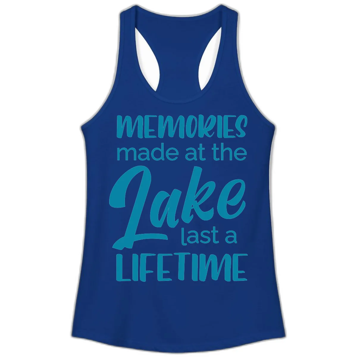 Memories Made at the Lake Last a Lifetime Ladies Tank in Solid Royal