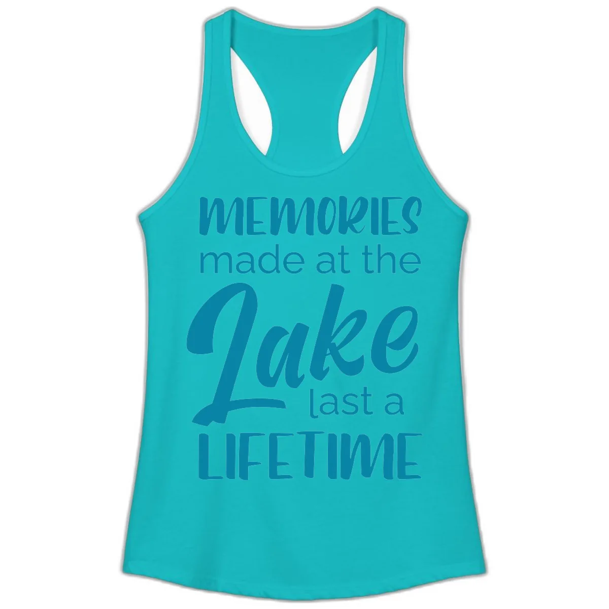Memories Made at the Lake Last a Lifetime Ladies Tank in Tahiti Blue