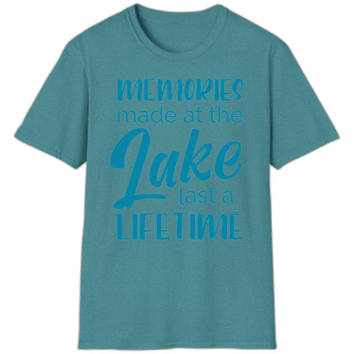 Memories Made at the Lake Last a Lifetime T-Shirt in Heather Galapagos Blue