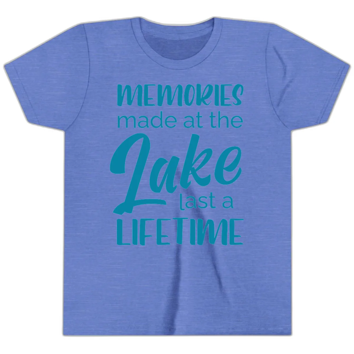 Memories Made at the Lake Last a Lifetime Youth T-Shirt in Heather Columbia Blue