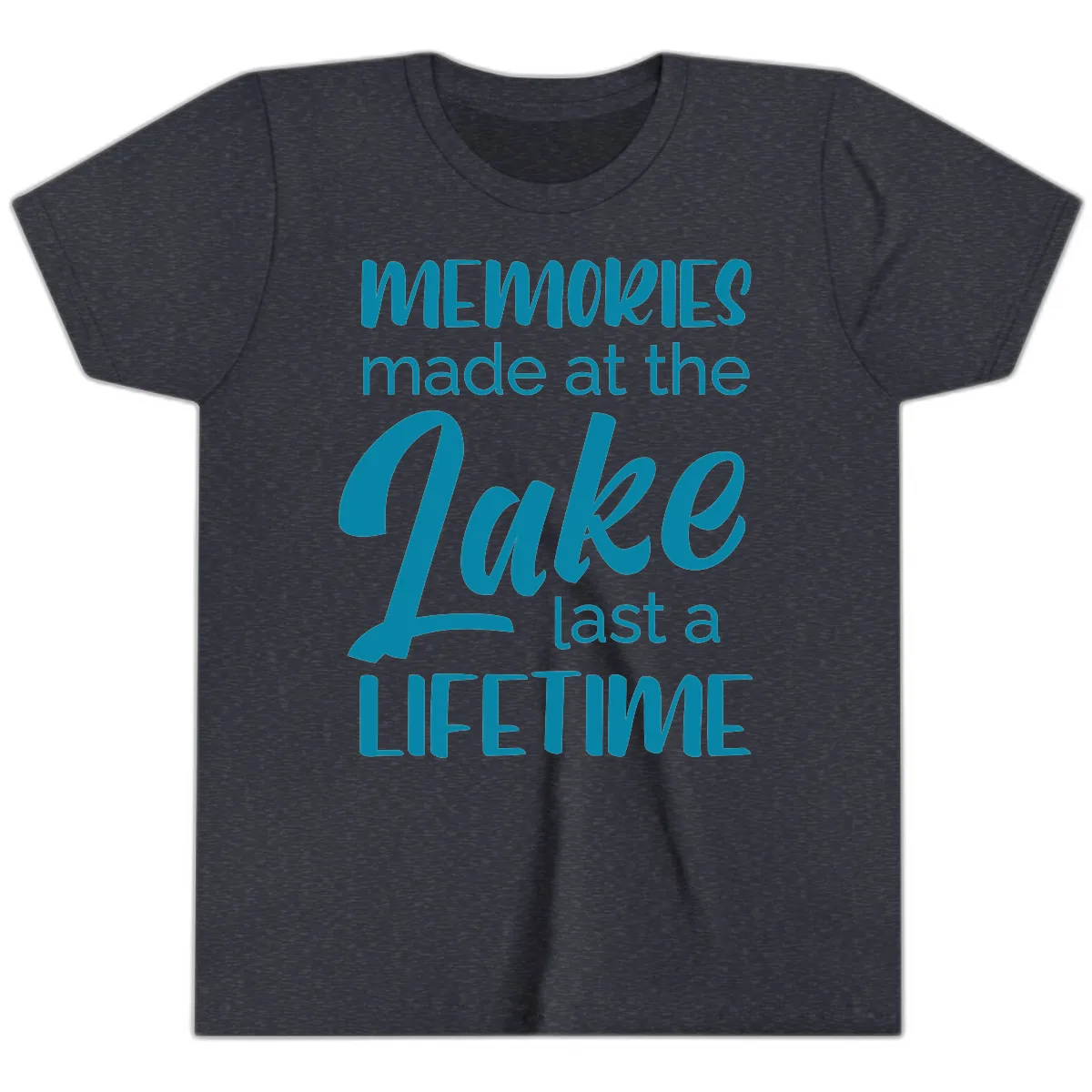 Memories Made at the Lake Last a Lifetime Youth T-Shirt in Heather Navy