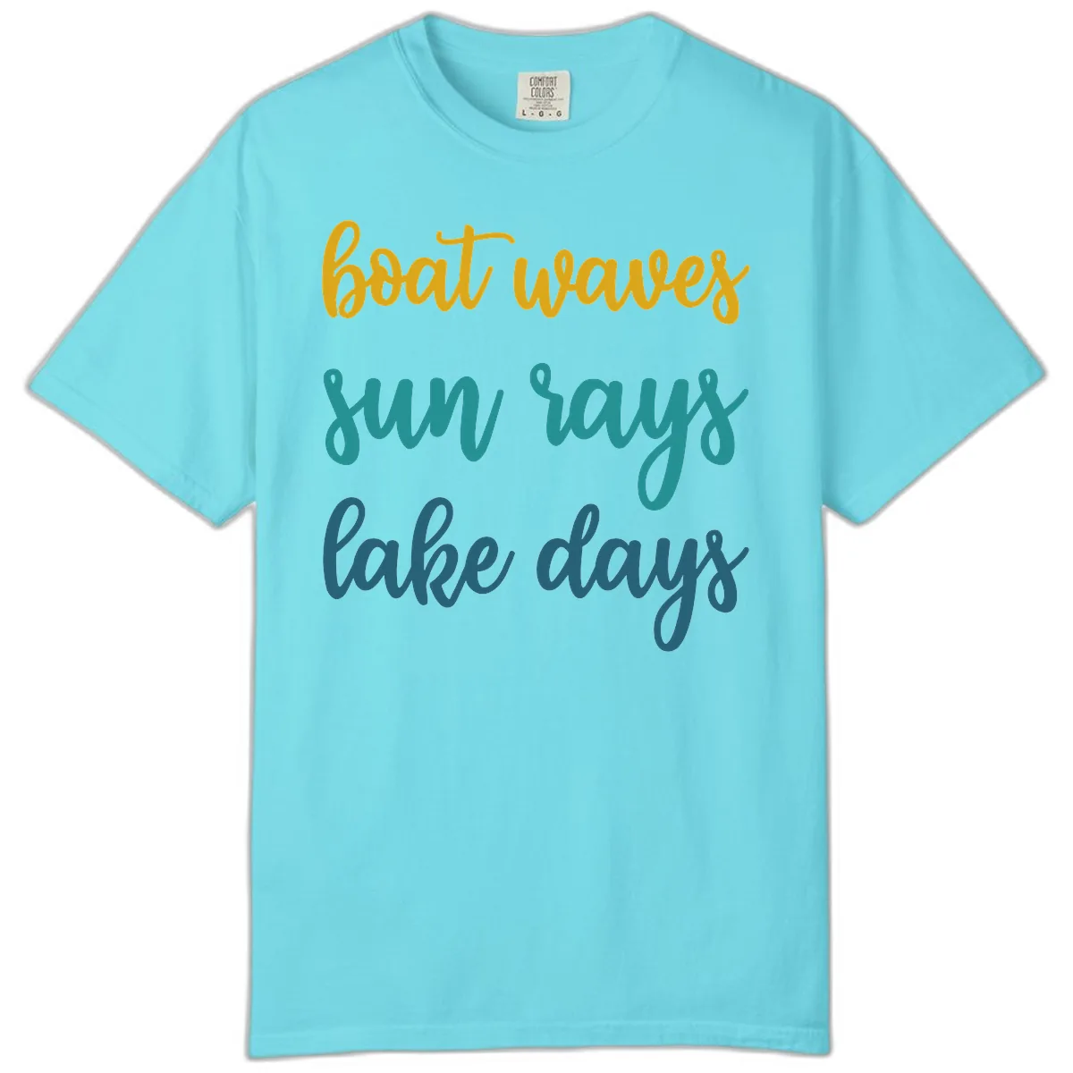 Boat Waves Sun Rays Lake Days Comfort Color in Lagoon Blue