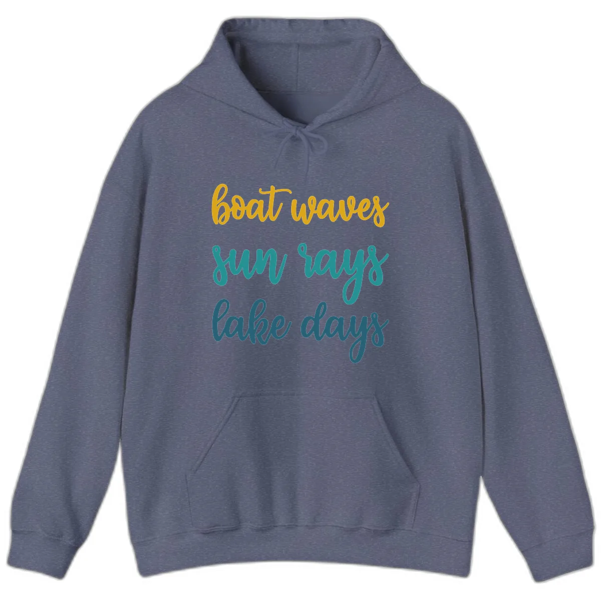 Boat Waves Sun Rays Lake Days Hoodie in Heather Navy