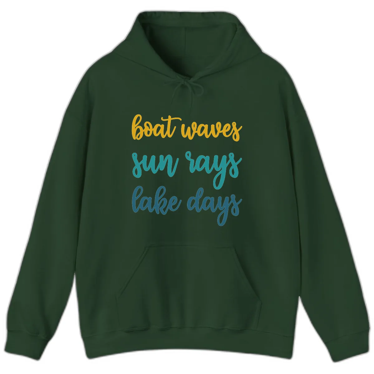 Boat Waves Sun Rays Lake Days Hoodie in Forest Green