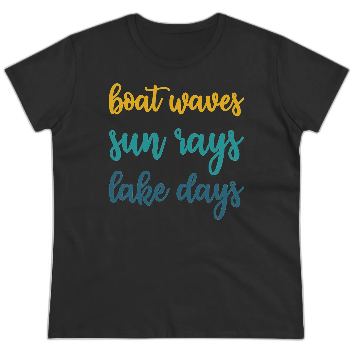 Boat Waves Sun Rays Lake Days Ladies Tee in Black