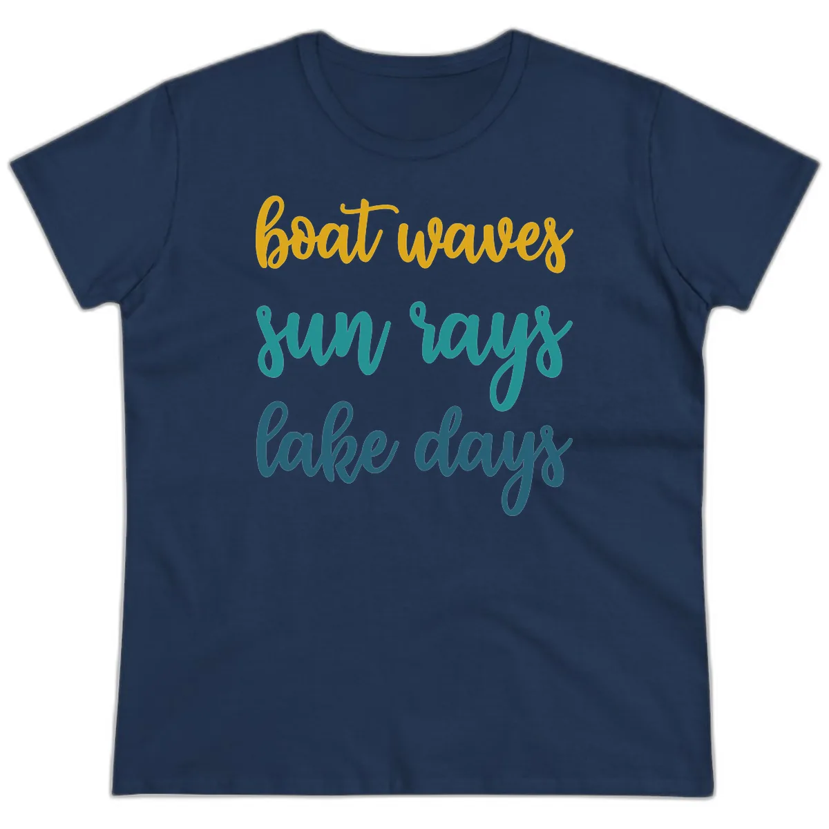 Boat Waves Sun Rays Lake Days Ladies Tee in Navy