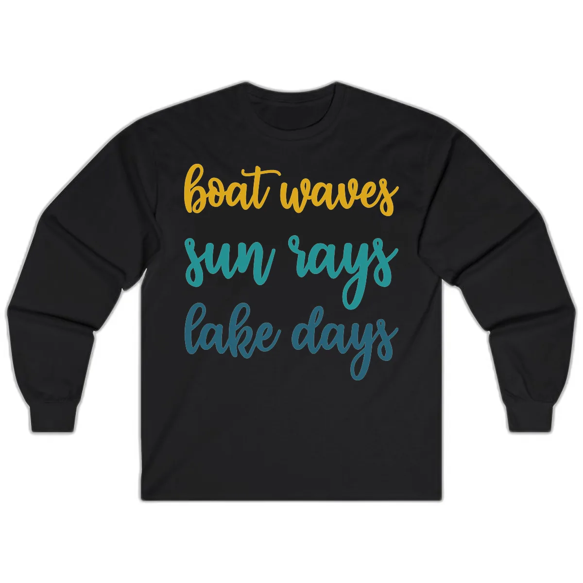 Boat Waves Sun Rays Lake Days Long Sleeve in Black