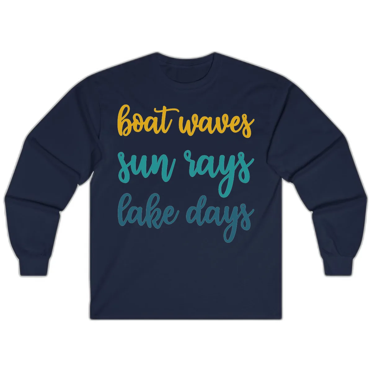 Boat Waves Sun Rays Lake Days Long Sleeve in Navy