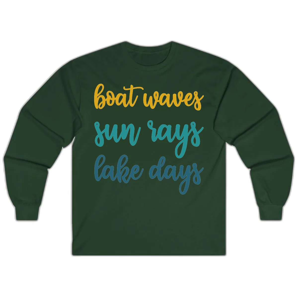 Boat Waves Sun Rays Lake Days Long Sleeve in Forest Green