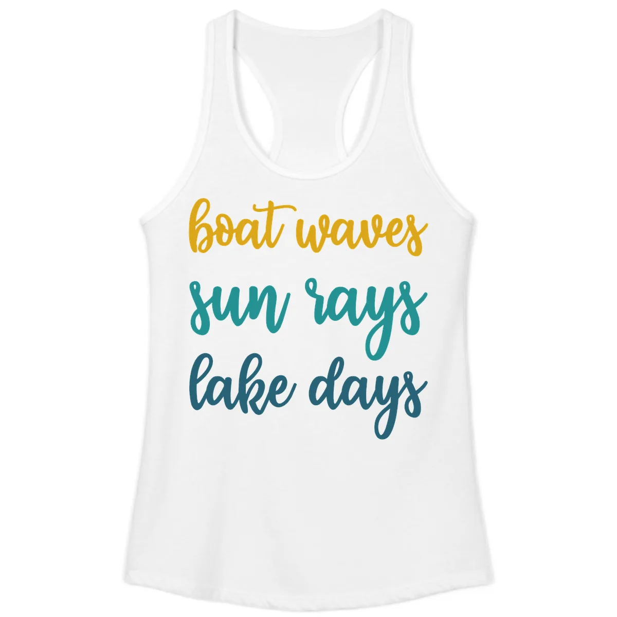 Boat Waves Sun Rays Lake Days Ladies Tank in White