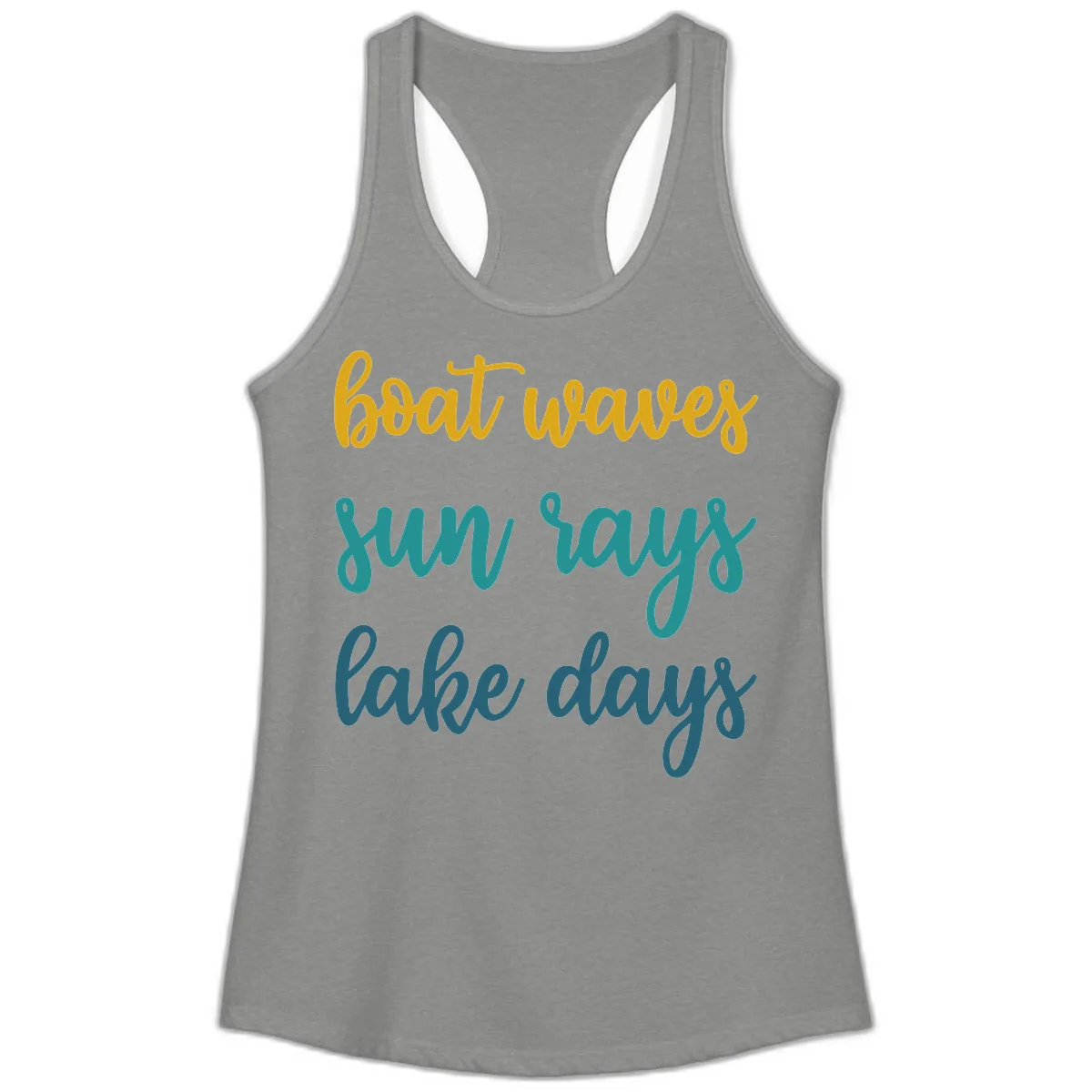 Boat Waves Sun Rays Lake Days Ladies Tank in Heather Grey