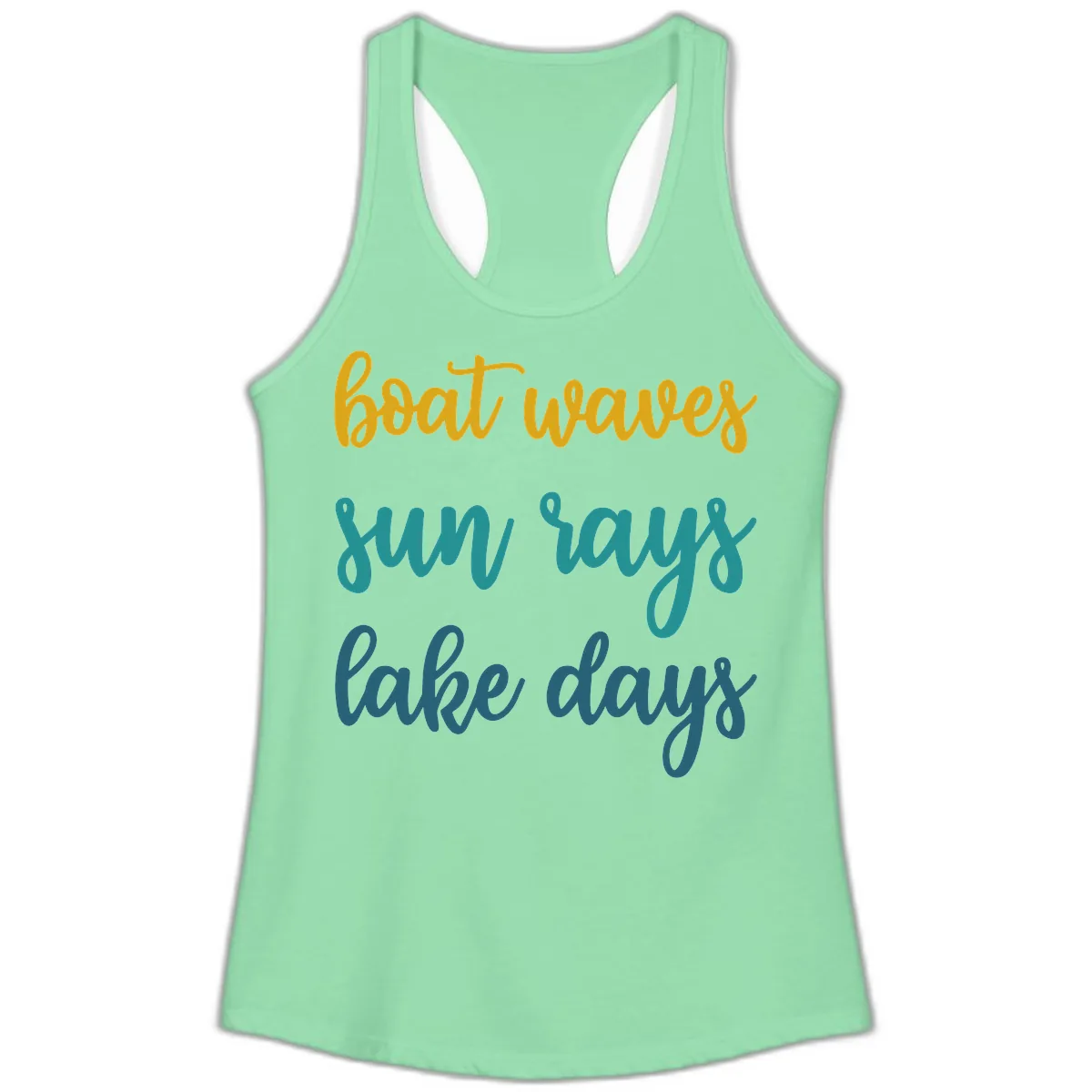 Boat Waves Sun Rays Lake Days Ladies Tank in Solid Mint