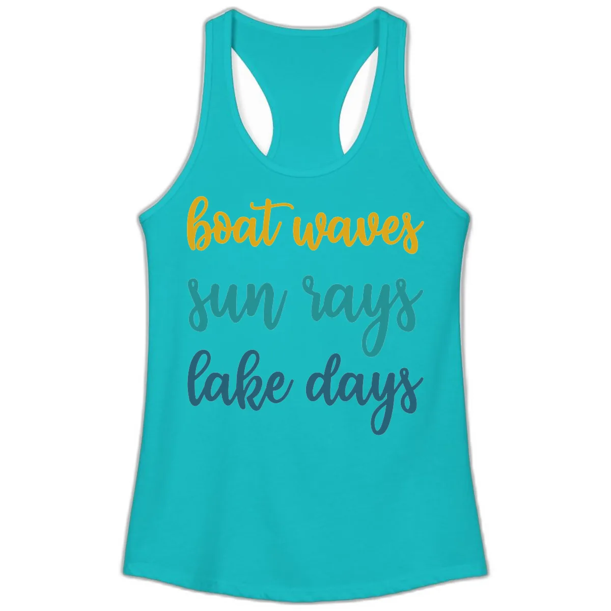 Boat Waves Sun Rays Lake Days Ladies Tank in Tahiti Blue