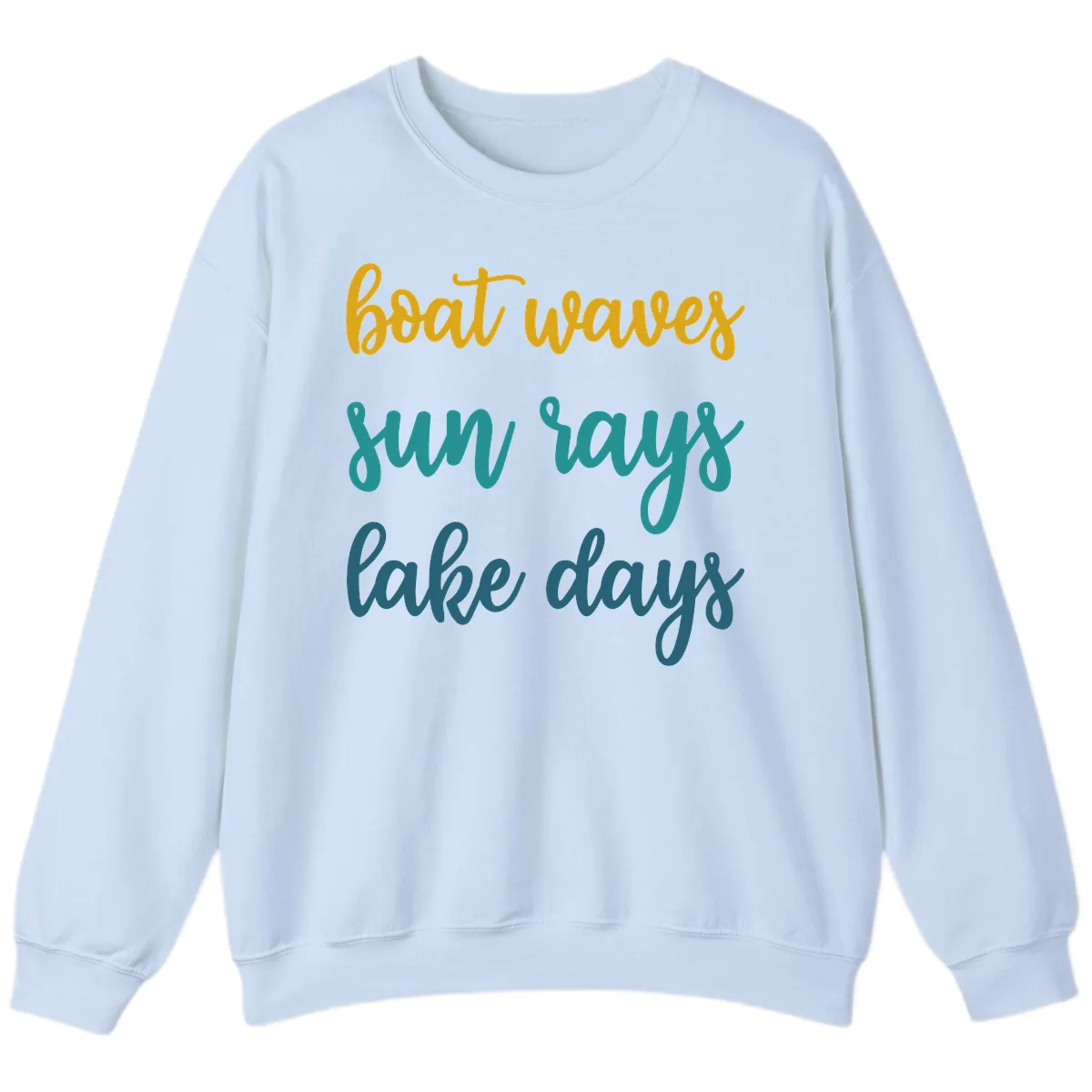 Boat Waves Sun Rays Lake Days Sweatshirt in Light Blue
