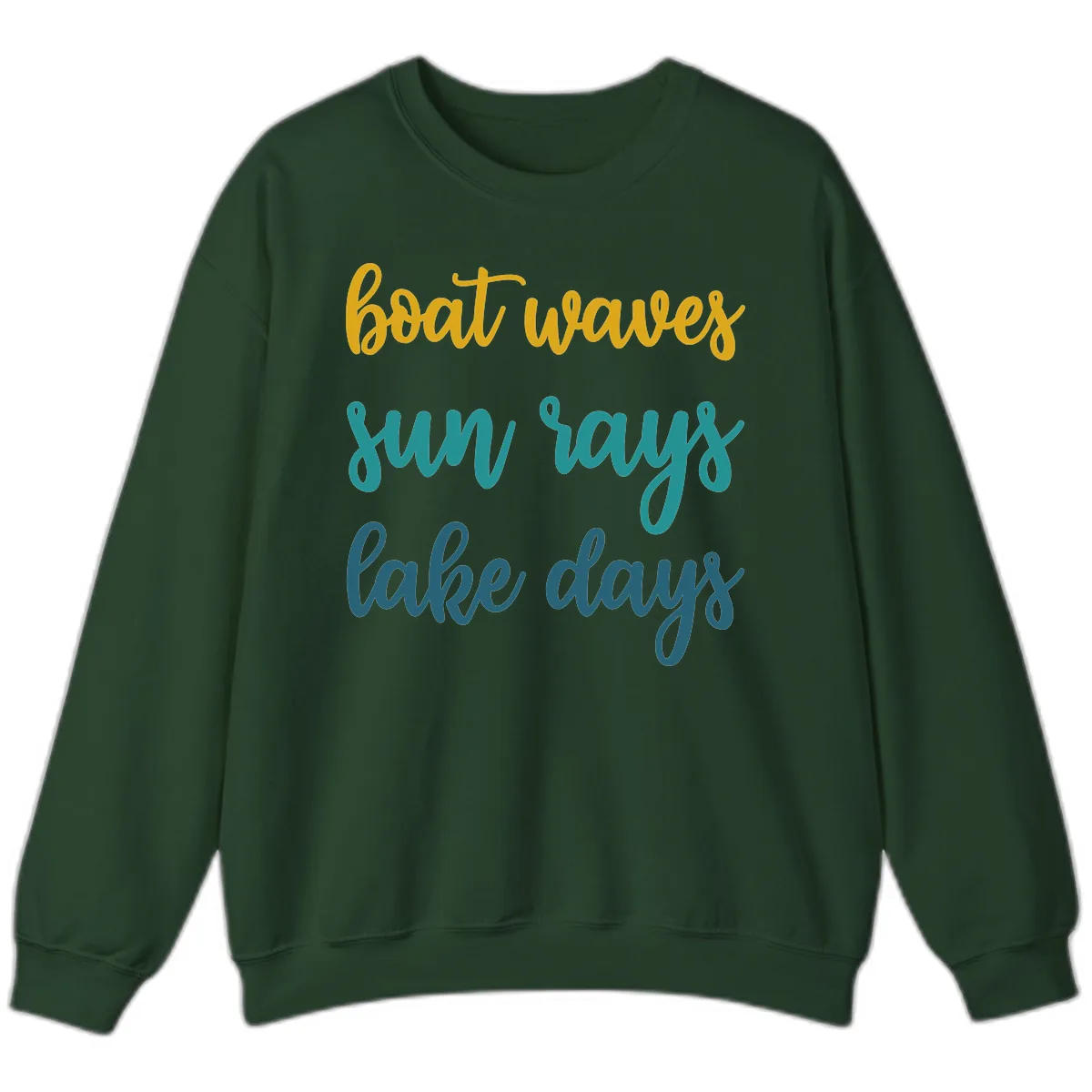 Boat Waves Sun Rays Lake Days Sweatshirt in Forest Green
