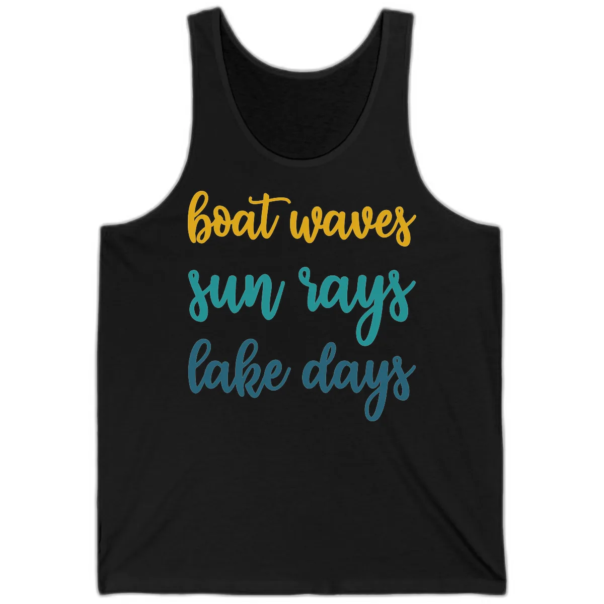 Boat Waves Sun Rays Lake Days Tank in Black