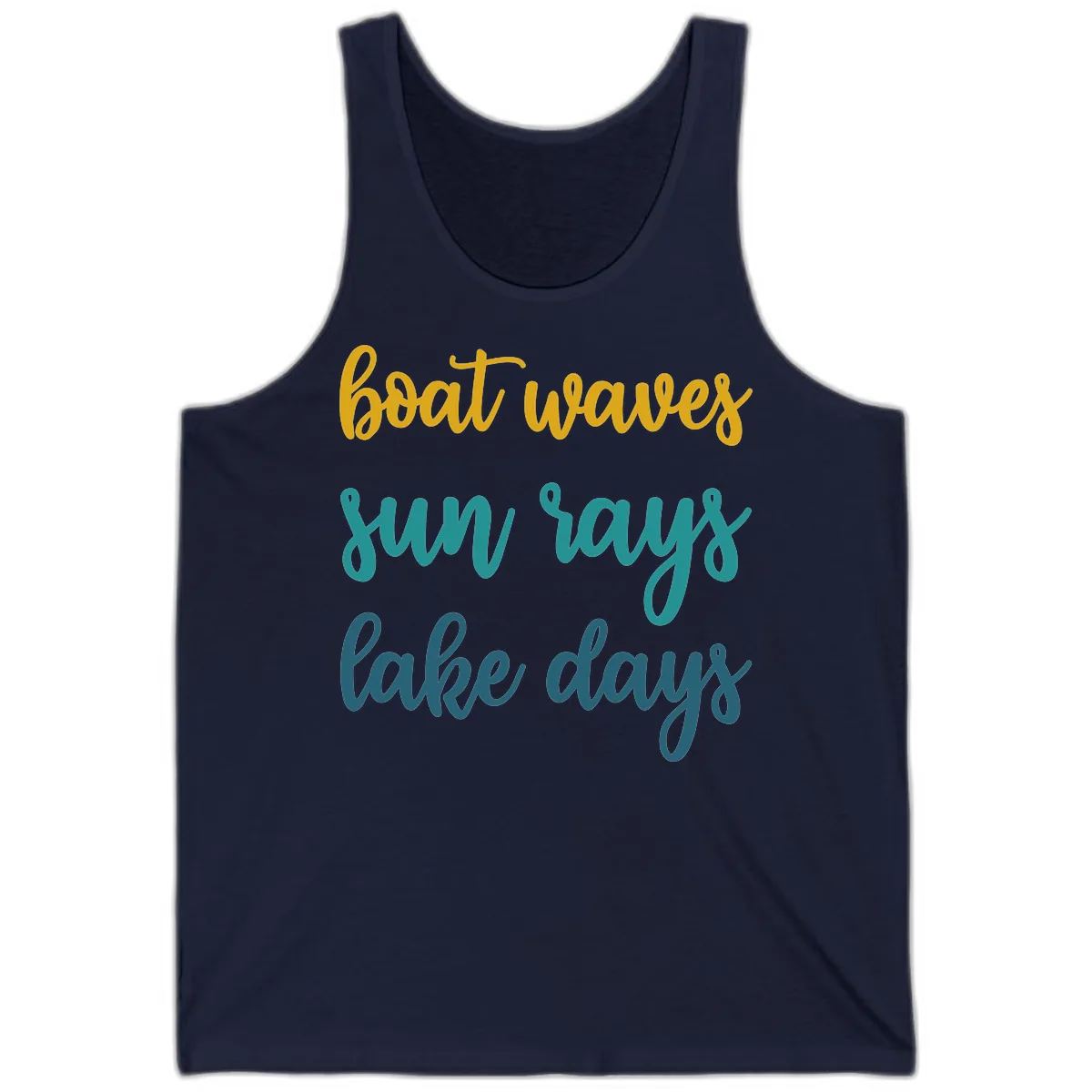 Boat Waves Sun Rays Lake Days Tank in Navy