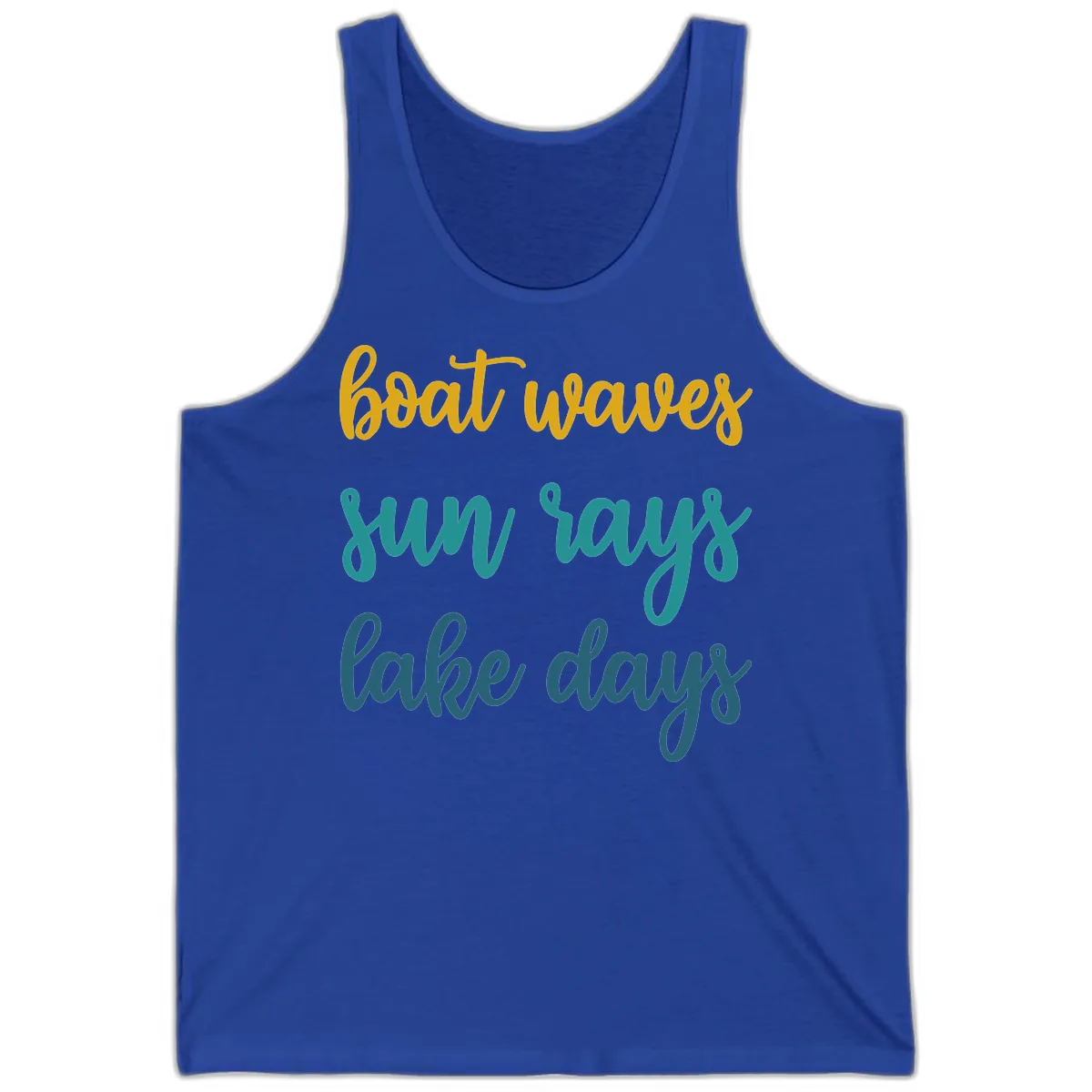 Boat Waves Sun Rays Lake Days Tank in True Royal