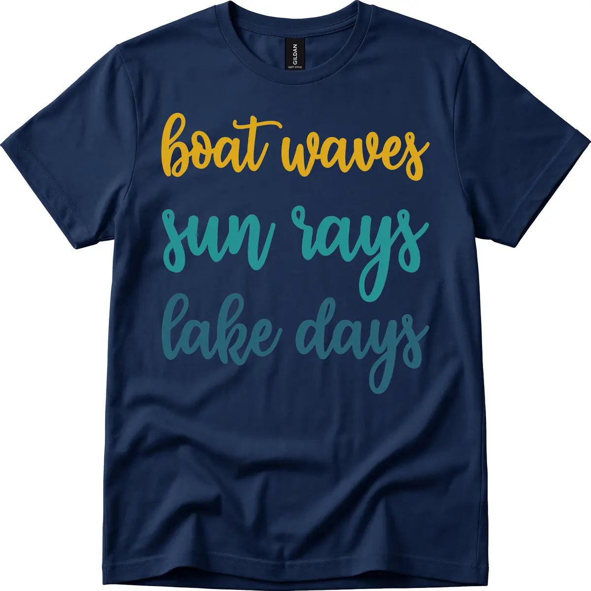 Boat Waves Sun Rays Lake Days T-Shirt in Navy