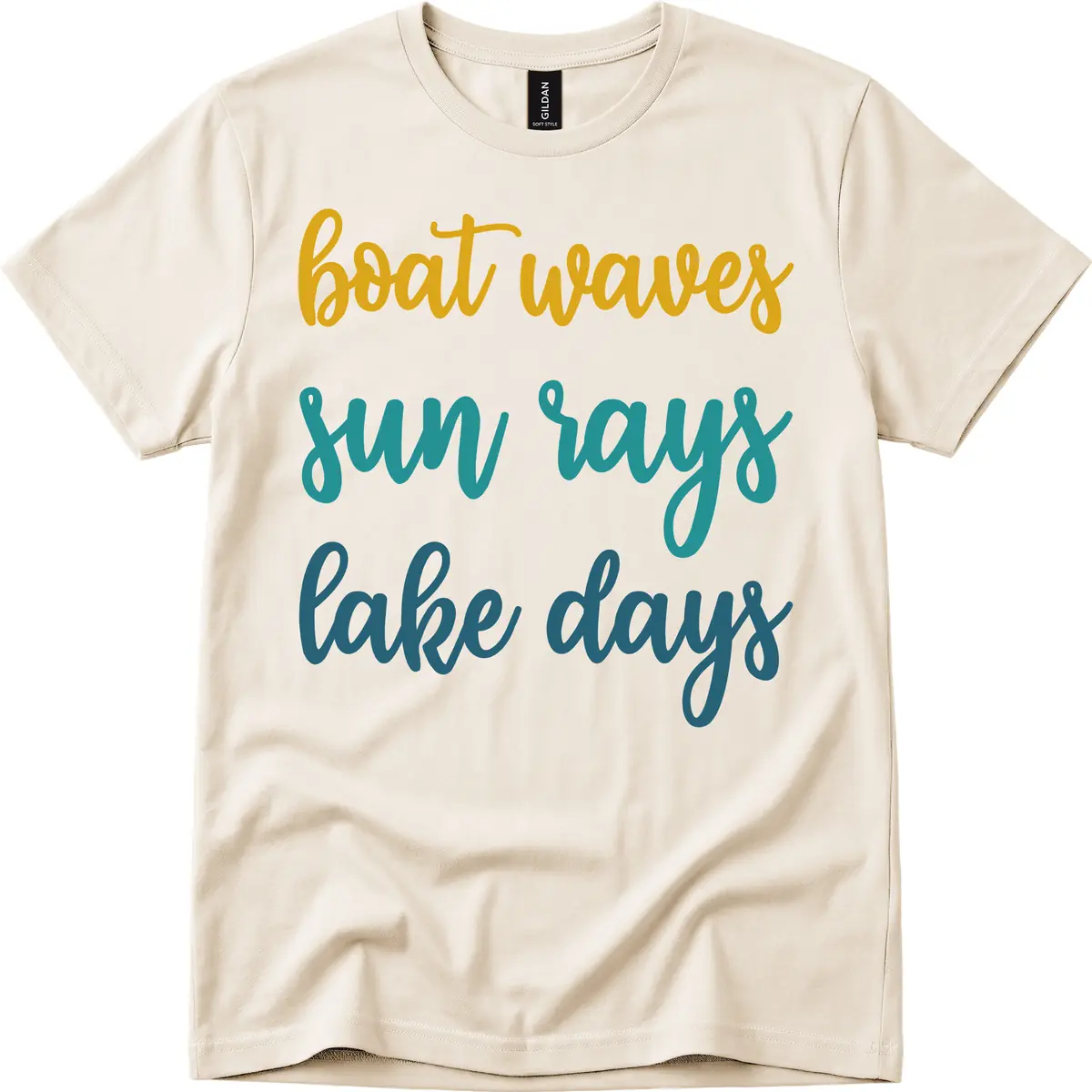 Boat Waves Sun Rays Lake Days T-Shirt in Natural
