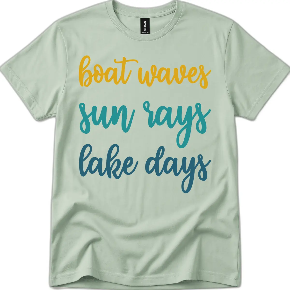 Boat Waves Sun Rays Lake Days T-Shirt in Sage