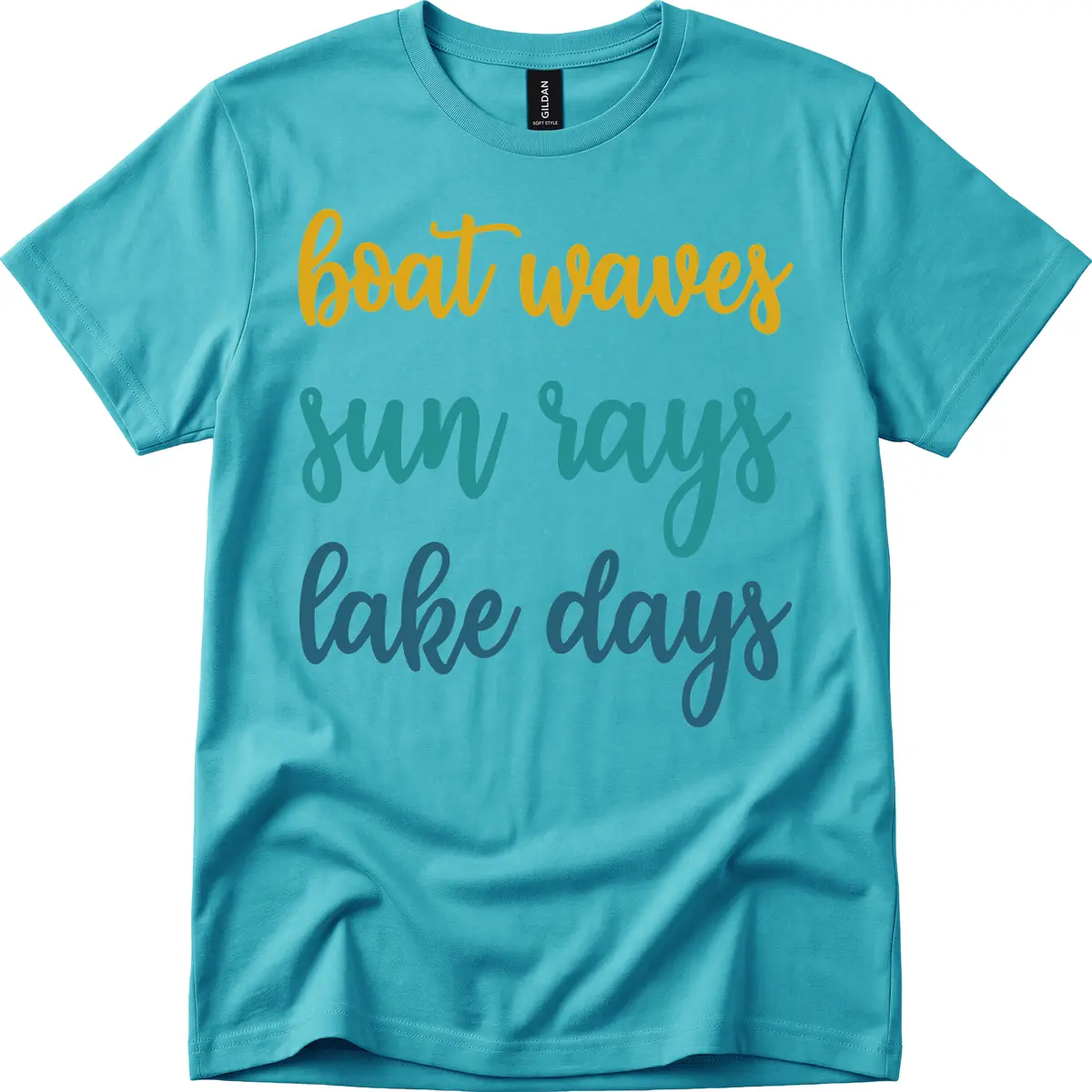 Boat Waves Sun Rays Lake Days T-Shirt in Tropical Blue
