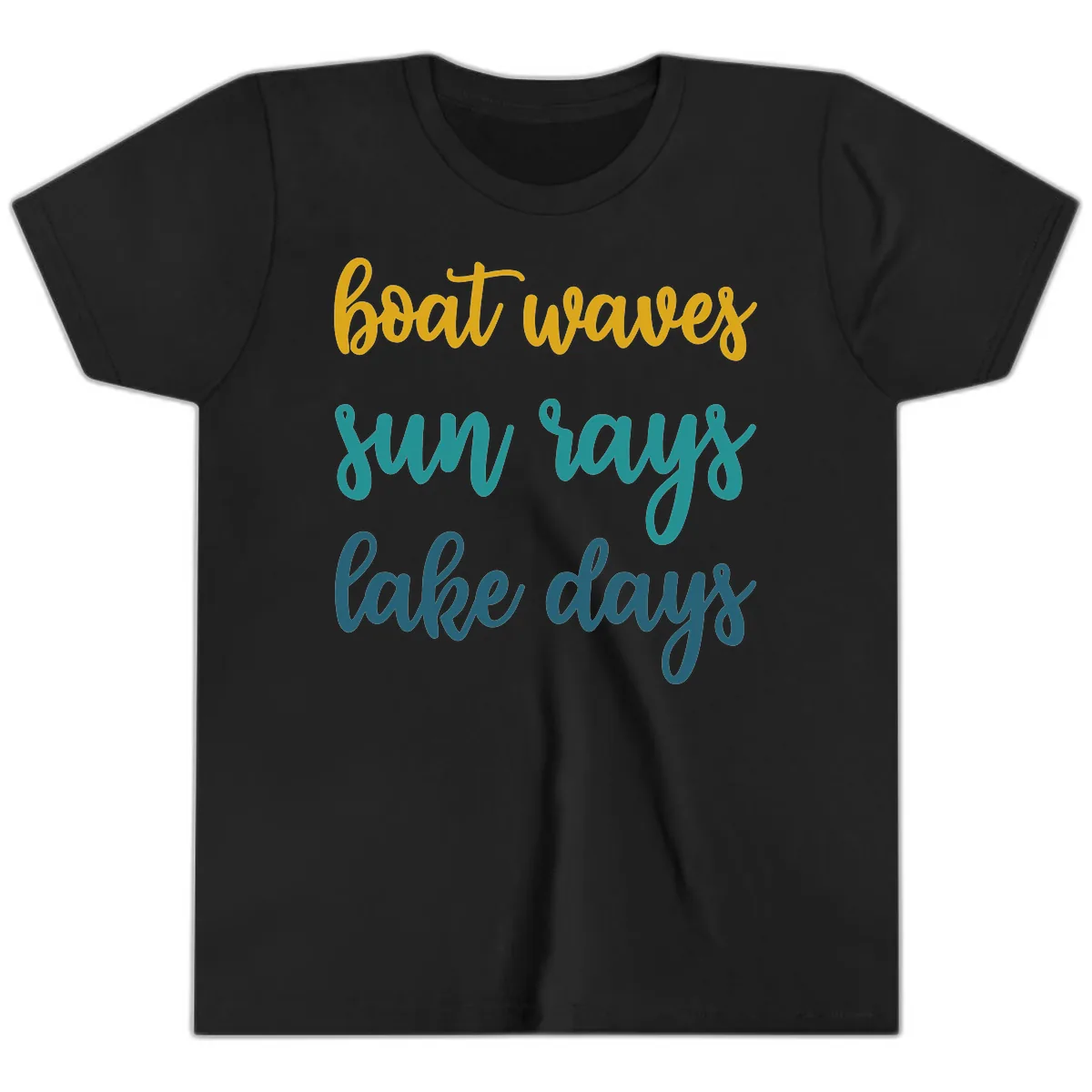 Boat Waves Sun Rays Lake Days Youth T-Shirt in Black