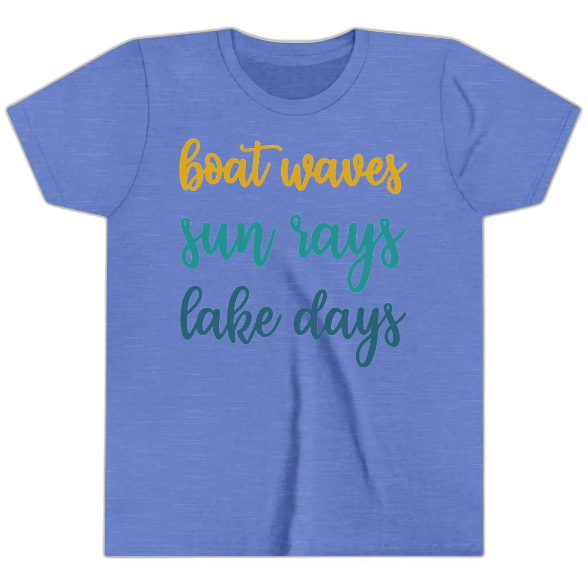 Boat Waves Sun Rays Lake Days Youth T-Shirt in Heather Columbia Blue