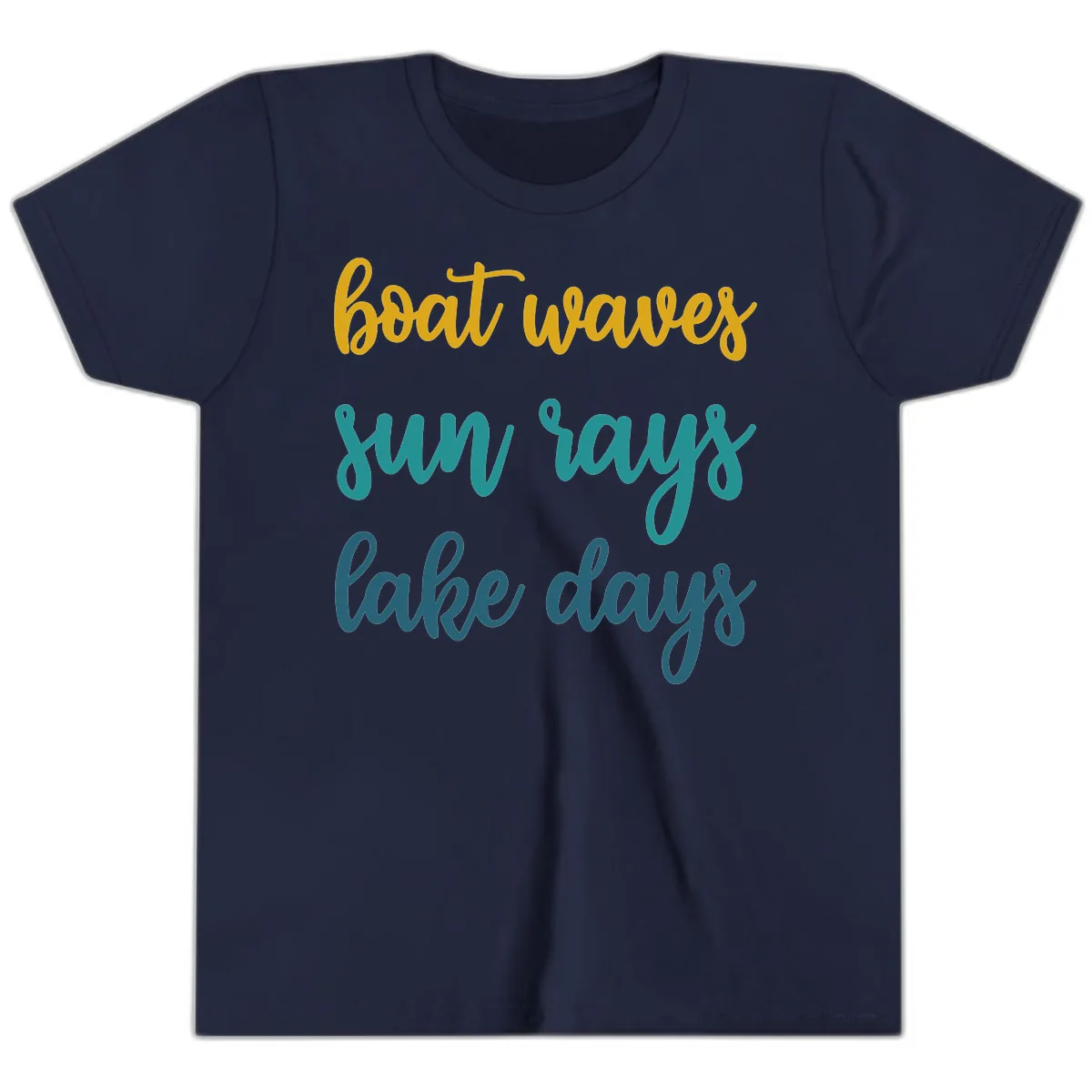 Boat Waves Sun Rays Lake Days Youth T-Shirt in Navy