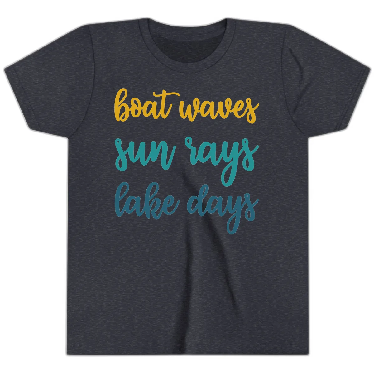 Boat Waves Sun Rays Lake Days Youth T-Shirt in Heather Navy