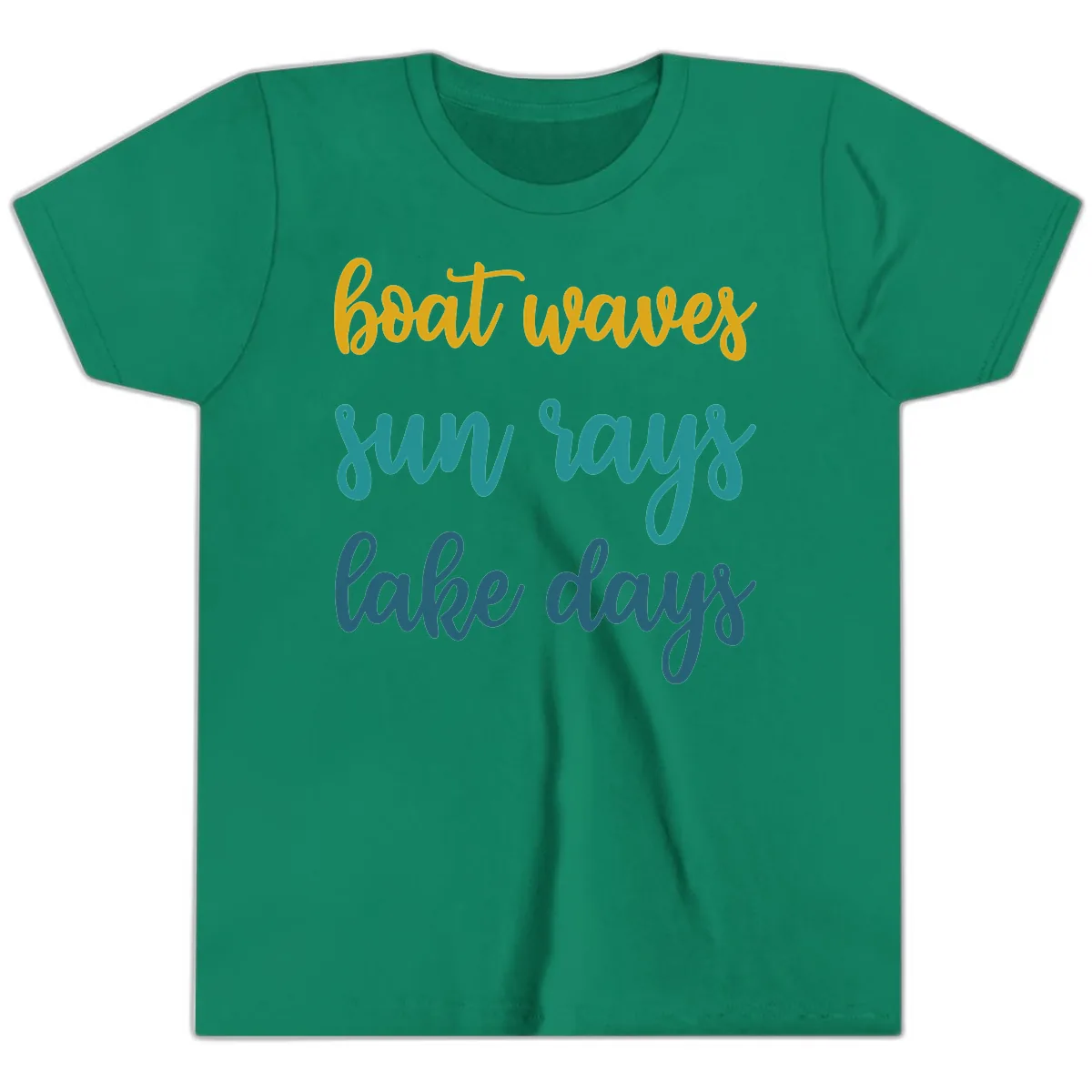 Boat Waves Sun Rays Lake Days Youth T-Shirt in Kelly