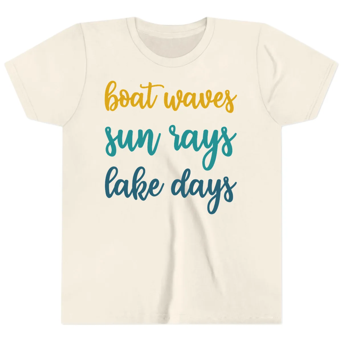 Boat Waves Sun Rays Lake Days Youth T-Shirt in Natural