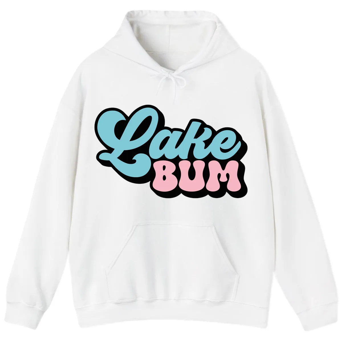 Lake Bum Retro Script Design Hoodie in White