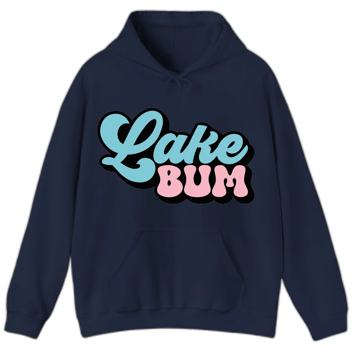 Lake Bum Retro Script Design Hoodie in Navy