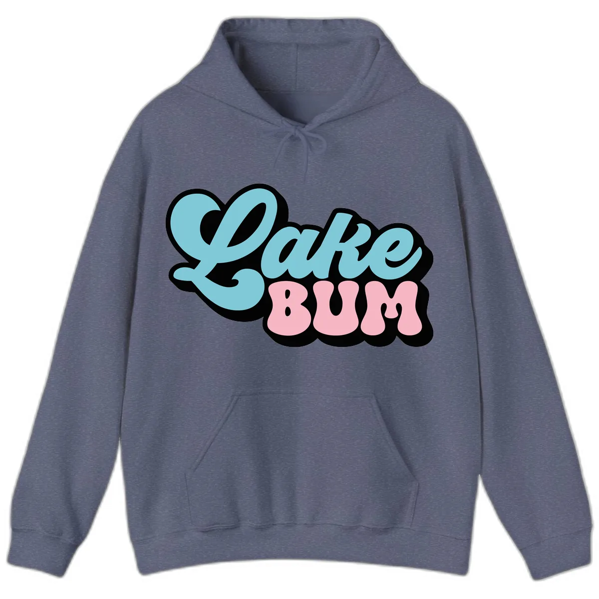Lake Bum Retro Script Design Hoodie in Heather Navy