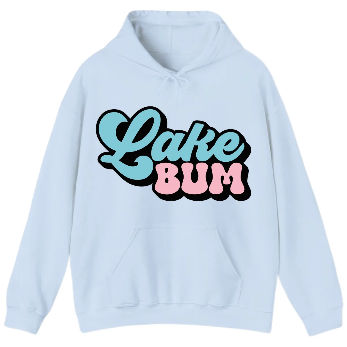 Lake Bum Retro Script Design Hoodie in Light Blue