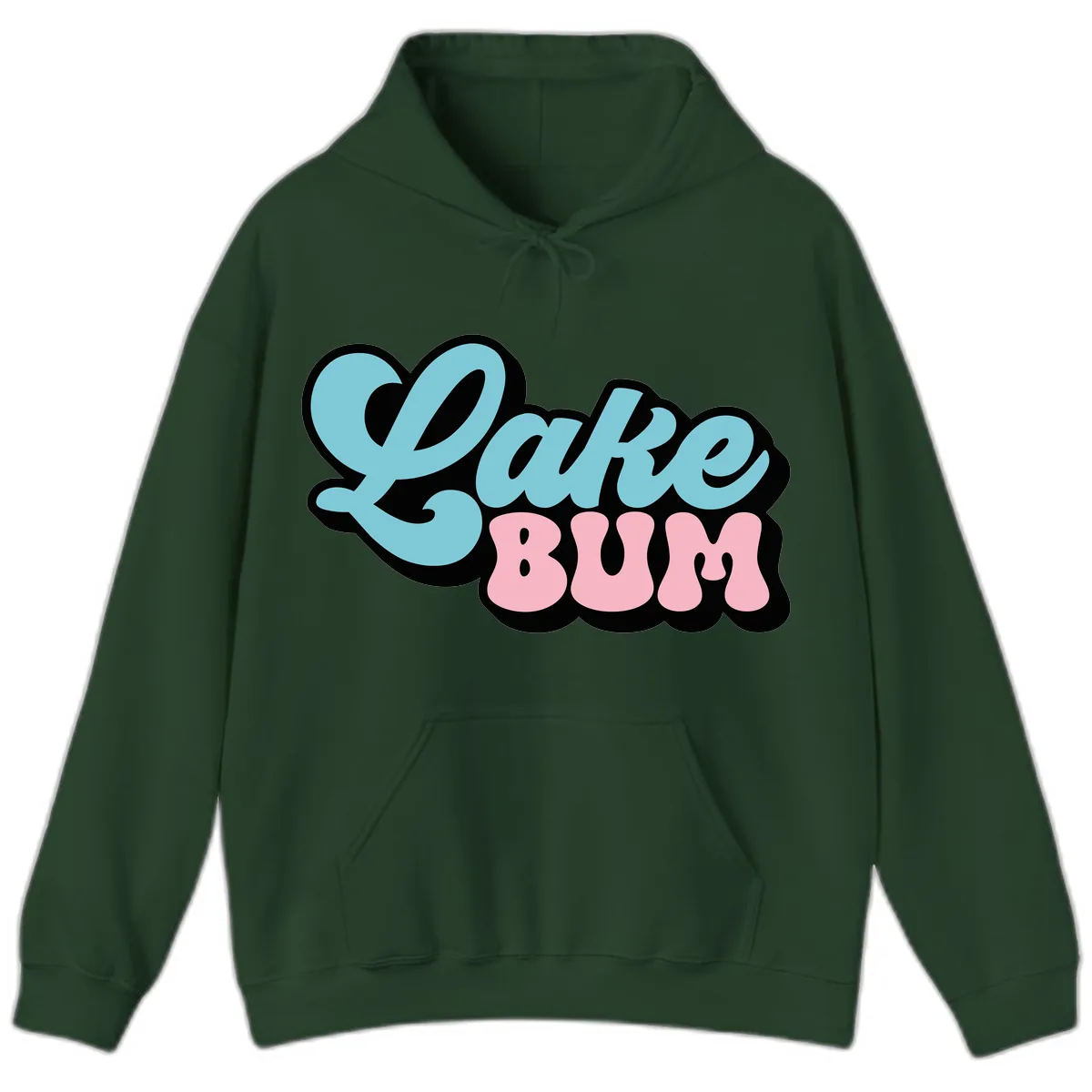 Lake Bum Retro Script Design Hoodie in Forest Green