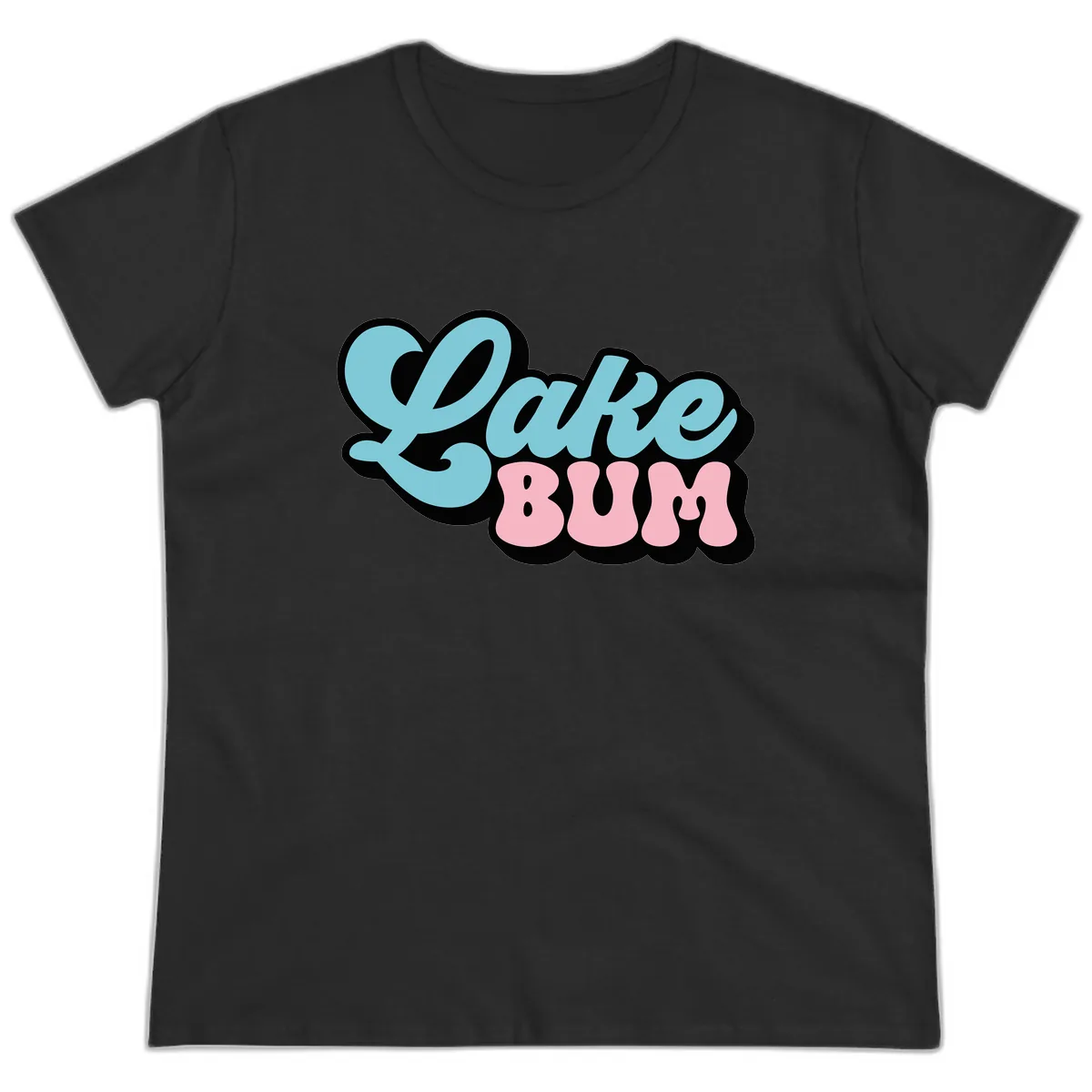 Lake Bum Retro Script Design Ladies Tee in Black