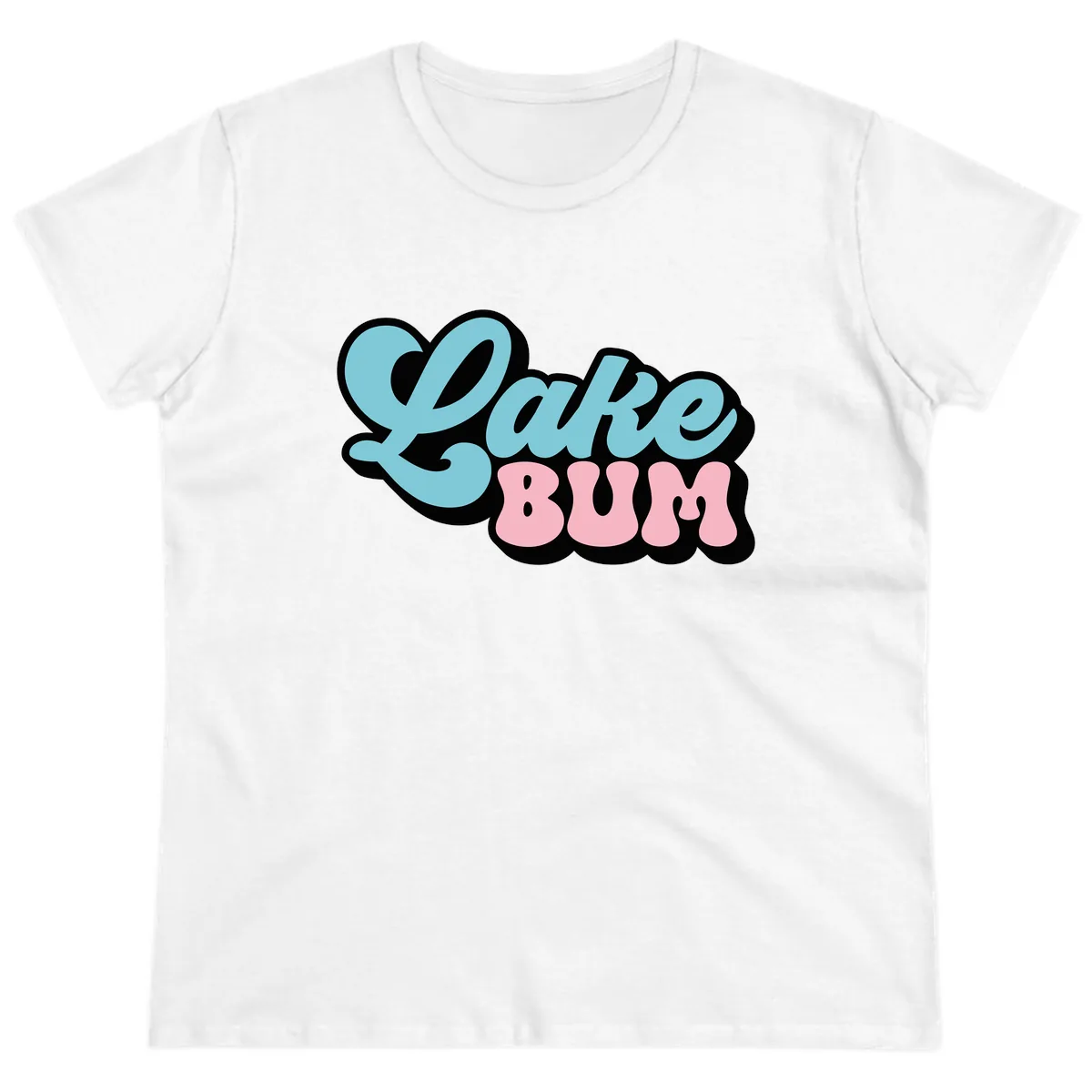 Lake Bum Retro Script Design Ladies Tee in White