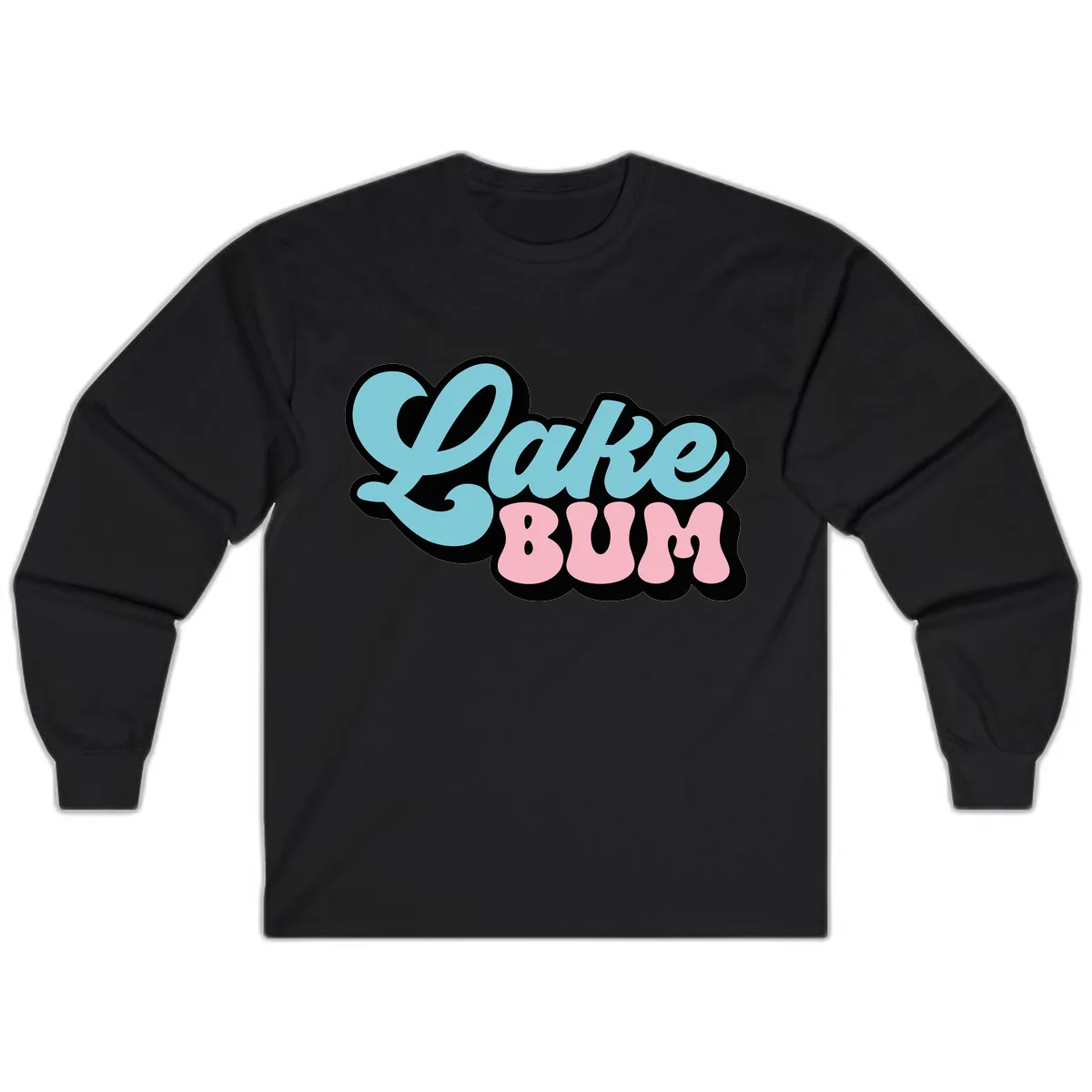 Lake Bum Retro Script Design Long Sleeve in Black