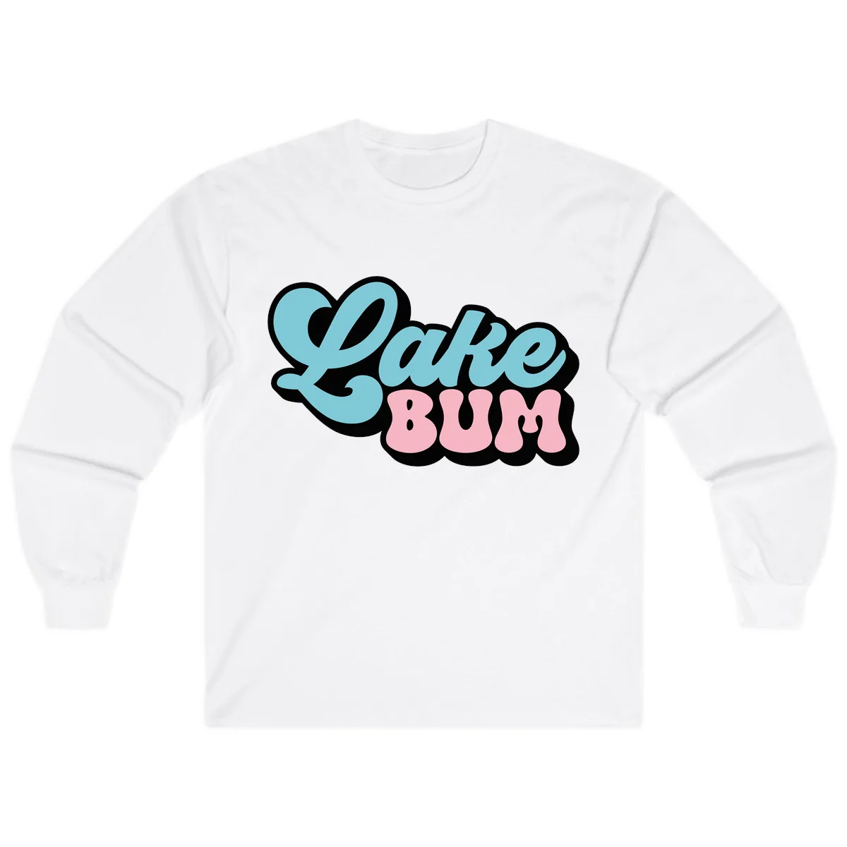 Lake Bum Retro Script Design Long Sleeve in White