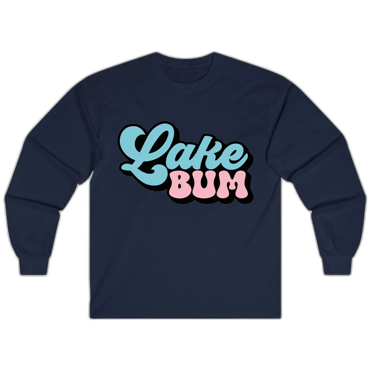 Lake Bum Retro Script Design Long Sleeve in Navy