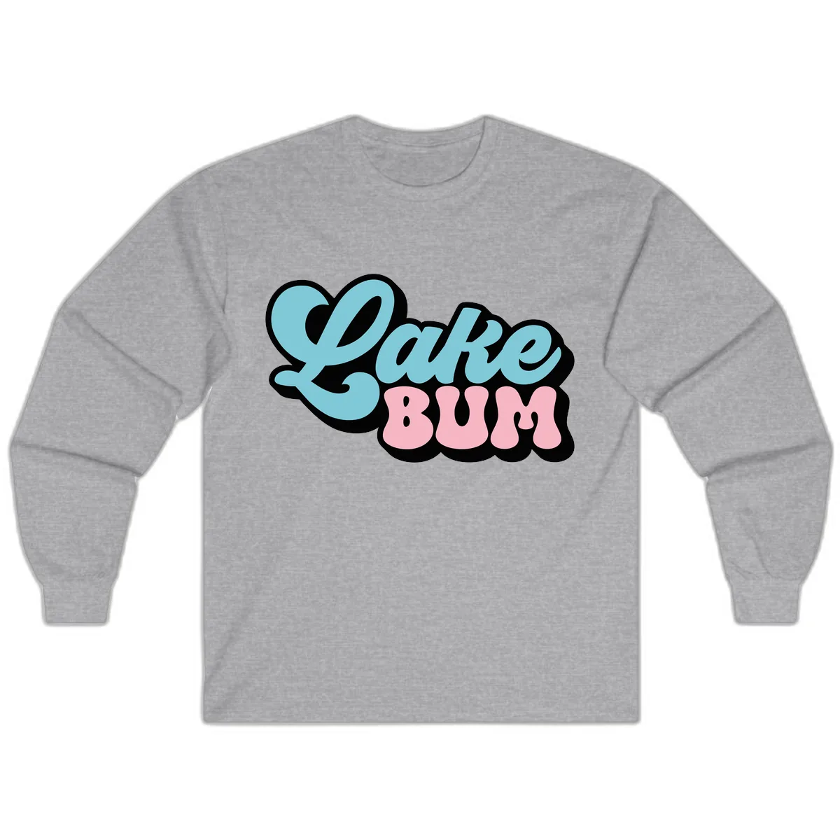 Lake Bum Retro Script Design Long Sleeve in Sport Grey