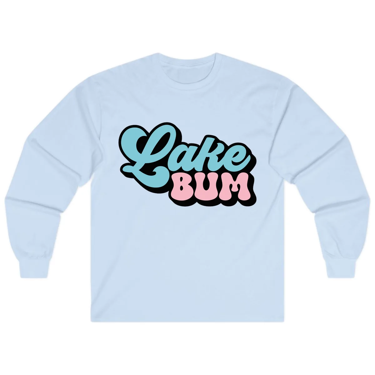 Lake Bum Retro Script Design Long Sleeve in Light Blue